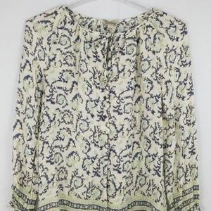 Lucky Brand Knit Top Boho Peasant Top Tie Neck